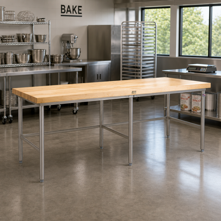 Product image #2 for John Boos Baker's Table Frame for 108 x 36 Inch Top, Stainless Steel, Without Bin Stops