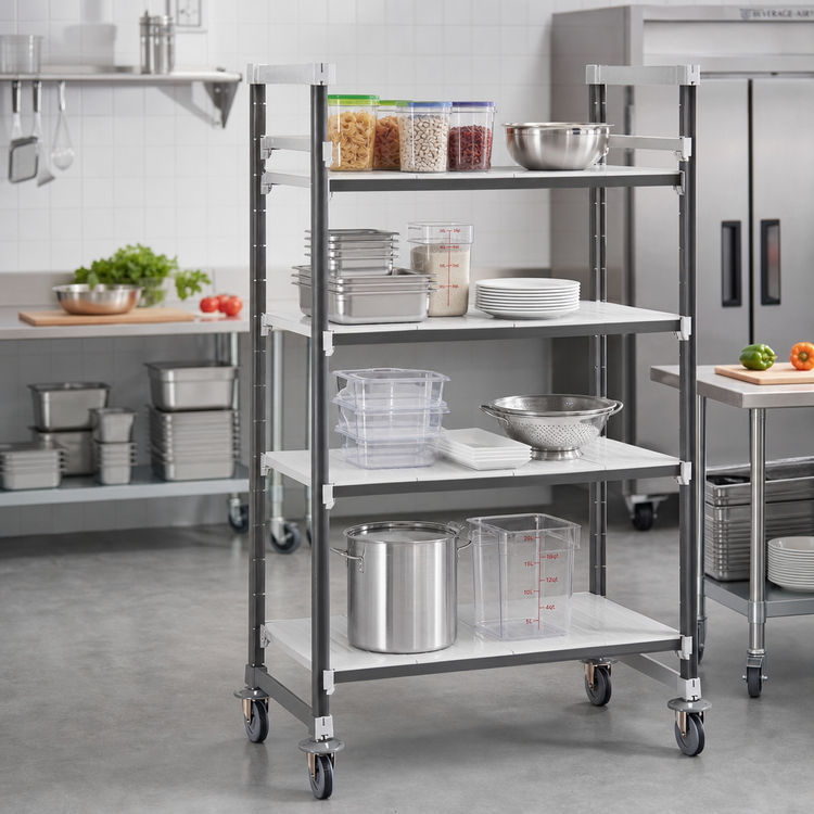 Product image #2 for Cambro Camshelving Elements XTRA High Density 4-Tier Solid Mobile Starter Unit, 21 x 60 x 70-1/4 Inches, Speckled Gray