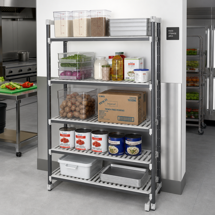 Product image #2 for Cambro Camshelving Elements XTRA Stationary Starter Unit, 18 x 48 x 72 Inches, 5-Tier Vented Polymer Shelving, Speckled Gray