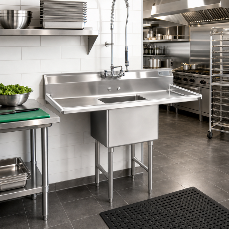 Product image #2 for Advance Tabco 1-Compartment Fabricated Stainless Steel Sink with Left and Right Drainboards, 18" x 24" x 14" Deep Bowl