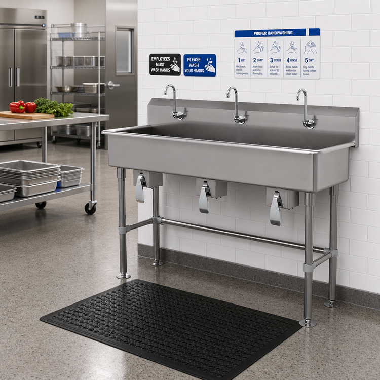 Product image #2 for Advance Tabco 60-Inch 3-Station Knee-Operated Multiwash Hand Sink with Gooseneck Spouts