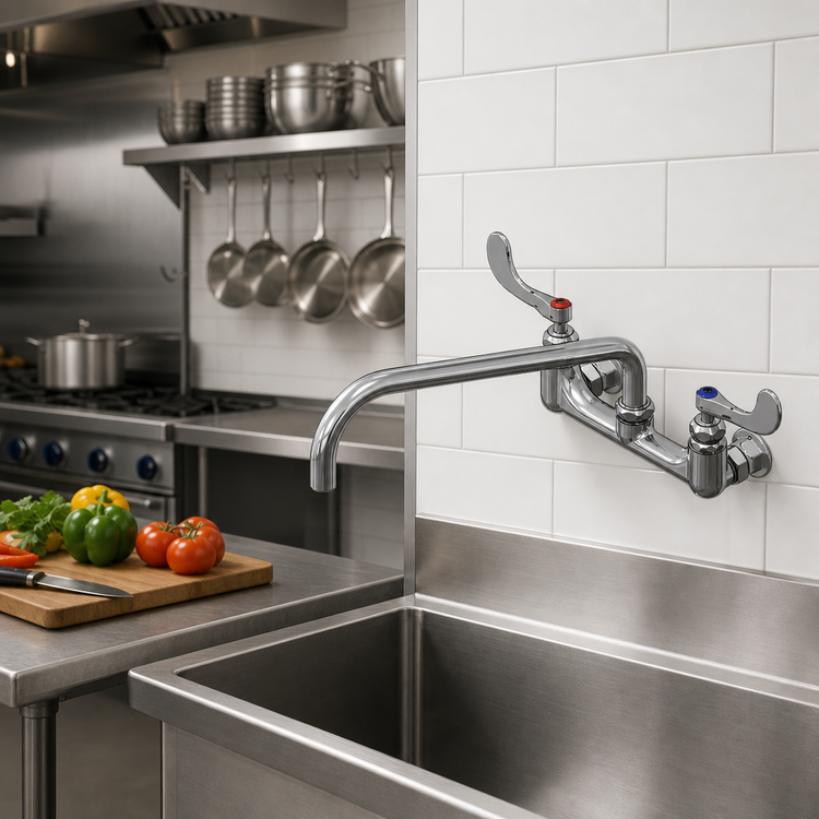 Product image #2 for T&S Brass Big-Flo Wall-Mount Mixing Faucet with 14-Inch Swing Nozzle