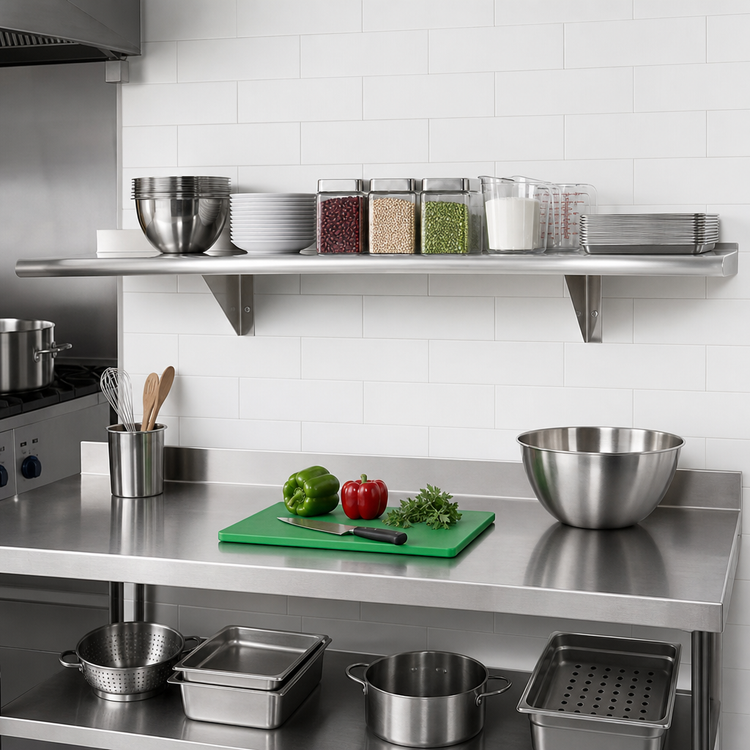 Product image #2 for Advance Tabco 72 Inch x 15 Inch Wall-Mounted 304 Stainless Steel Shelf, 16 Gauge, Satin Finish
