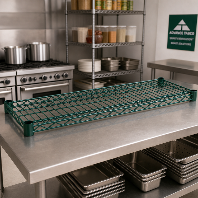 Product image #3 for Advance Tabco Special Value Series Heavy-Duty 72-Inch x 18-Inch Green Epoxy-Coated Wire Shelf