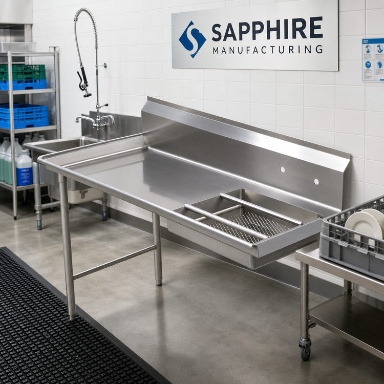 Product image #2 for Sapphire Manufacturing 96-Inch Straight Left-to-Right Soiled Dishtable with Pre-Rinse Sink