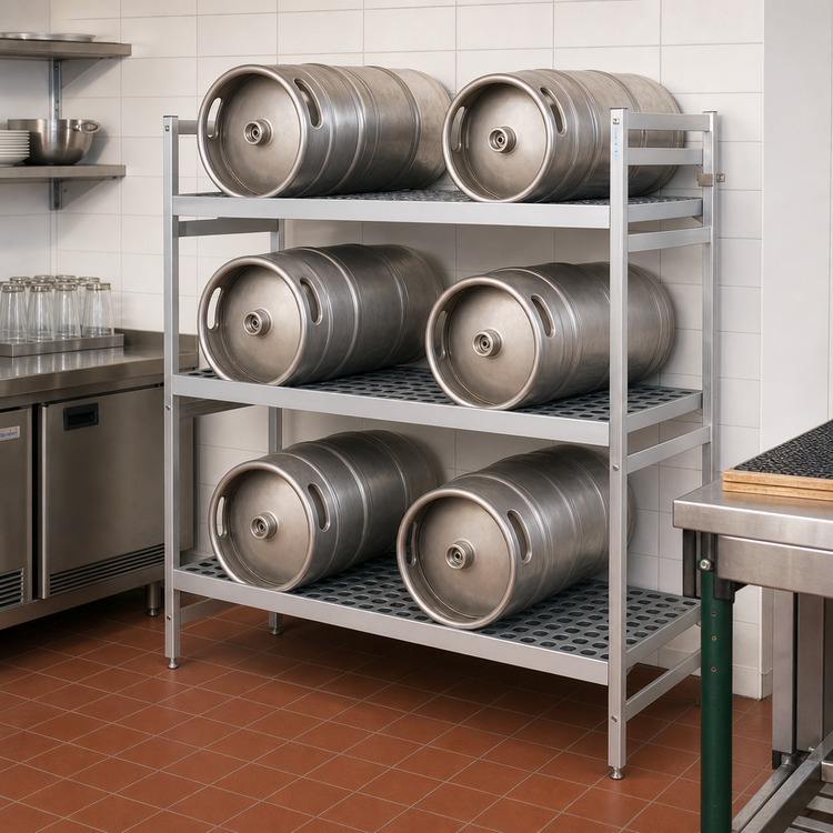 Product image #2 for Fermod 3-Shelf Aluminum Keg Rack with 6-Keg Capacity
