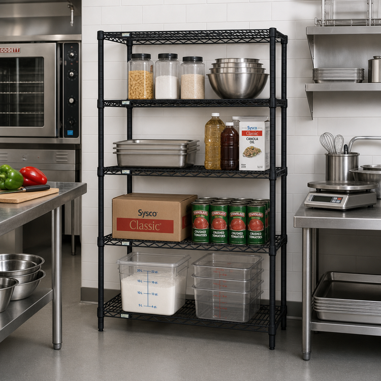 Product image #2 for Quantum 30"W x 21"D x 54"H Black Epoxy 4-Shelf Stationary Wire Shelving Starter Kit