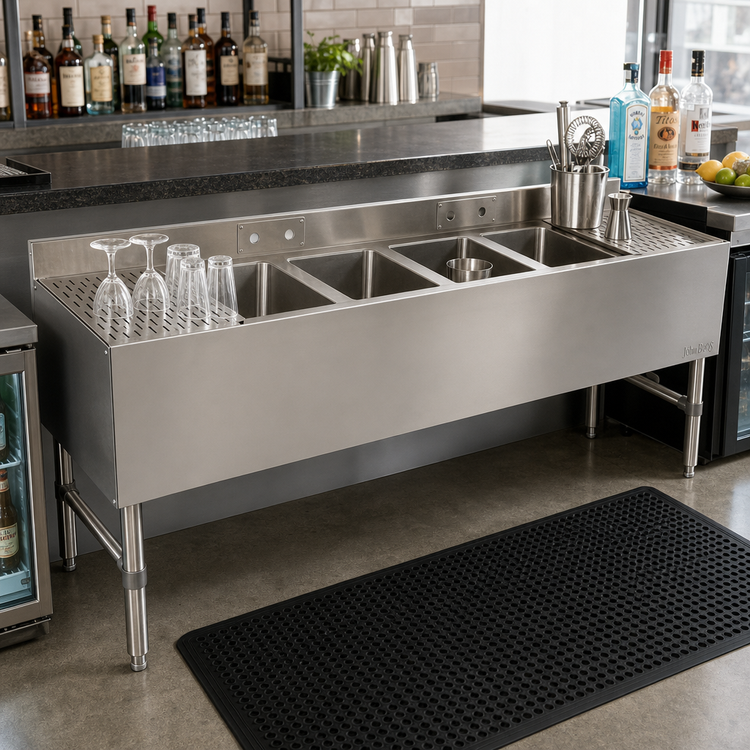 Product image #2 for John Boos Slim-Line 4-Compartment Underbar Sink Unit with Left and Right 12-Inch Drainboards, 72-Inch Stainless Steel