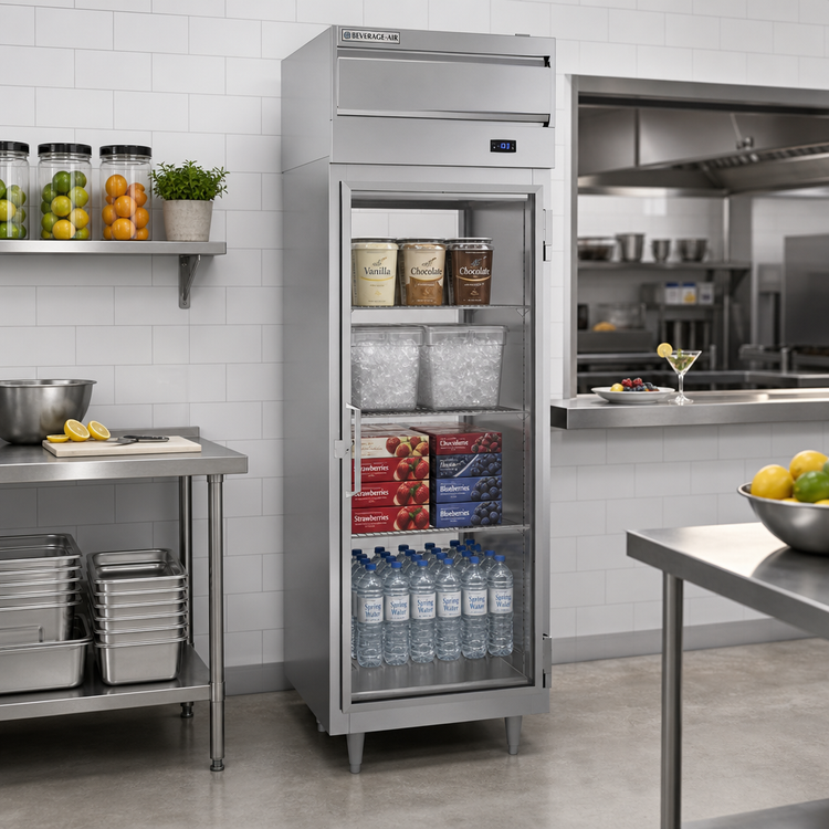 Product image #2 for Beverage-Air PFD1HC-1BG P Series One-Section Pass-Thru Glass Door Freezer, 22.9 Cu. Ft., Top-Mounted Self-Contained Refrigeration