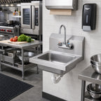 Thumbnail image #2 for Vollrath K1410-C Wall-Mounted 304 Stainless Steel Hand Sink with Gooseneck Faucet, Strainer and 5-1/2-Inch Deep Bowl, 17 x 15 Inches
