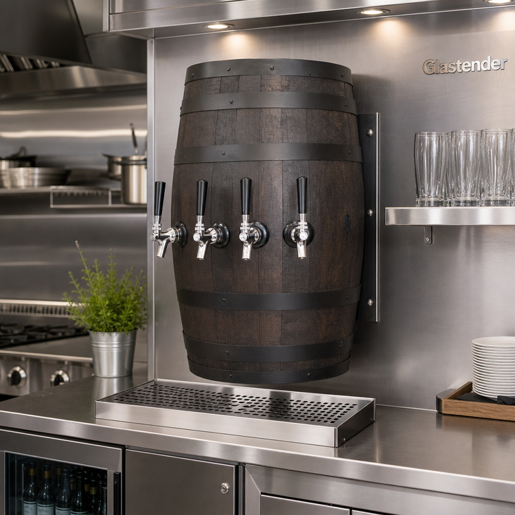 Product image #2 for Glastender Wood Barrel Wall-Mount Glycol-Cooled Draft Dispensing Tower with 3 Faucets
