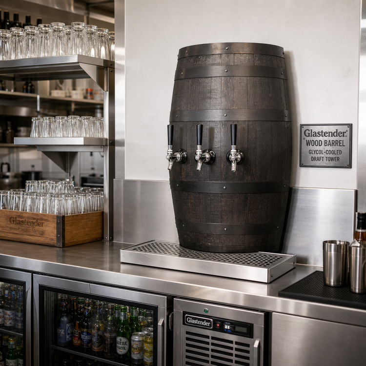 Product image #2 for Glastender Wood Barrel Wall-Mount Glycol-Cooled Draft Dispensing Tower with 3 Faucets