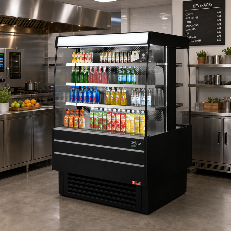 Product image #2 for Turbo Air Self-Serve Island Display Refrigerated Merchandiser, 17.6 Cu. Ft., 50-3/8"W x 48"D x 65-1/4"H, Black, Self-Contained, 220V