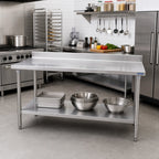 Thumbnail image #2 for Eagle Group Deluxe T3072SEB-BS-3VP Stainless Steel Work Table, 72 x 30 in, 16-Gauge 300 Series, 4-1/2 in Backsplash, Undershelf Case of 3