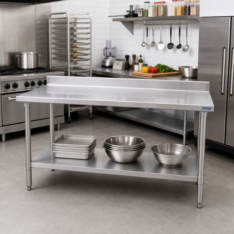 Product image #2 for Deluxe Series Stainless Steel Work Table with 4-1/2-Inch Backsplash and Adjustable Undershelf, 72 x 30 Inches