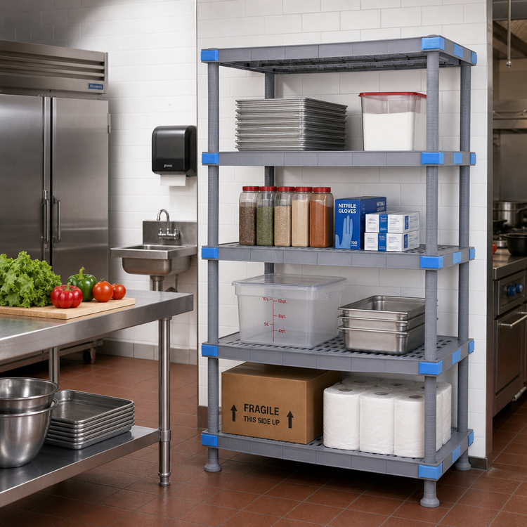 Product image #2 for Quantum Millenia Stationary Polymer Shelving Starter Unit, 48"W x 18"D x 62"H, 4 Shelves