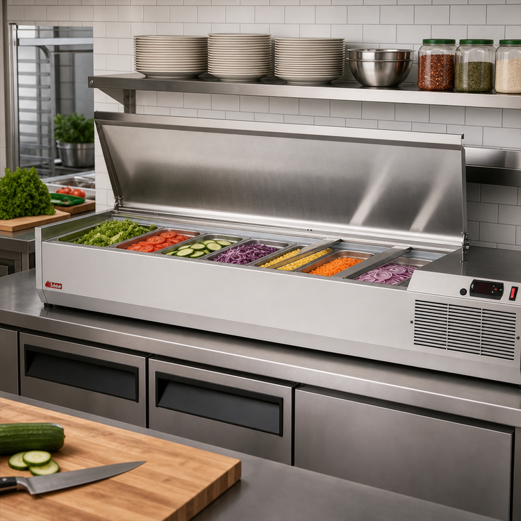 Product image #3 for Turbo Air E-Line 60-1/4 Inch Countertop Salad Table with 7 x GN 1/4 Pan Capacity, Self-Contained R290 Refrigeration
