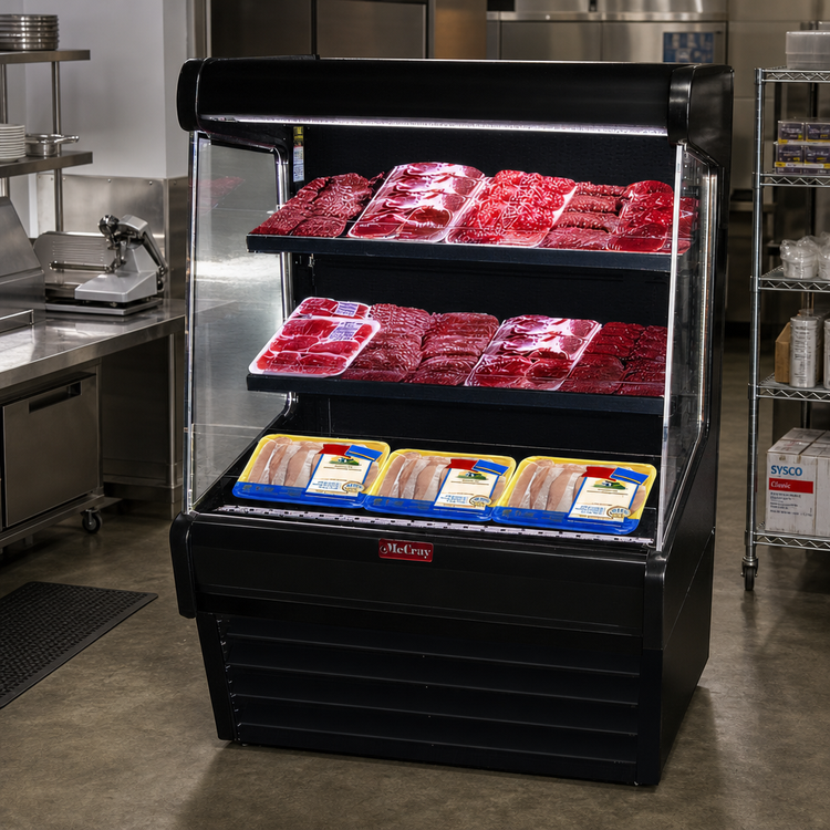 Product image #2 for Howard-McCray Ovation Series SC-OM30E-6L-B-LED Meat Open Merchandiser, 75-Inch Wide, Self-Contained Refrigeration, LED Lighting, Black