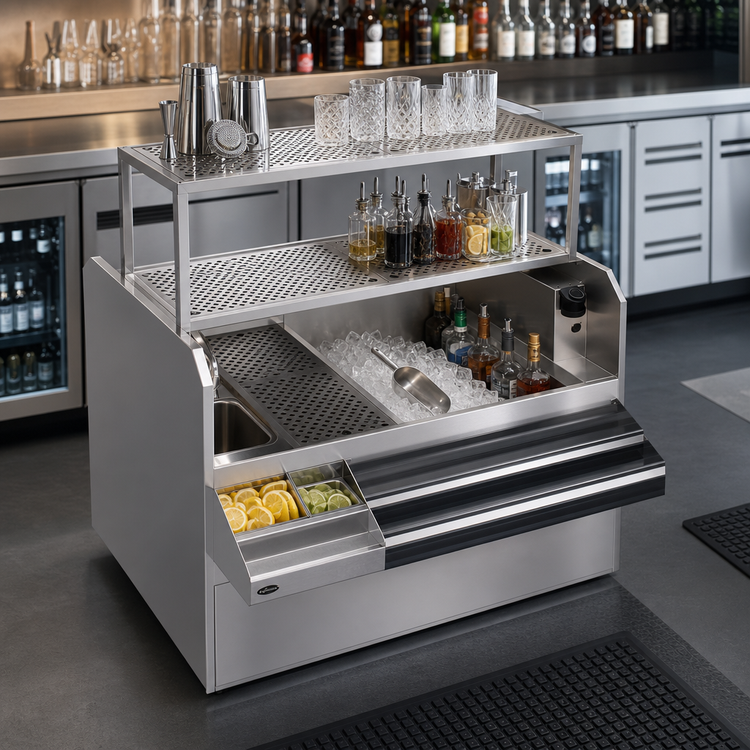 Product image #3 for Krowne Royal Series 54-Inch Pass-Thru Underbar Ice Bin/Cocktail Station with Right-Side 10-Circuit Cold Plate