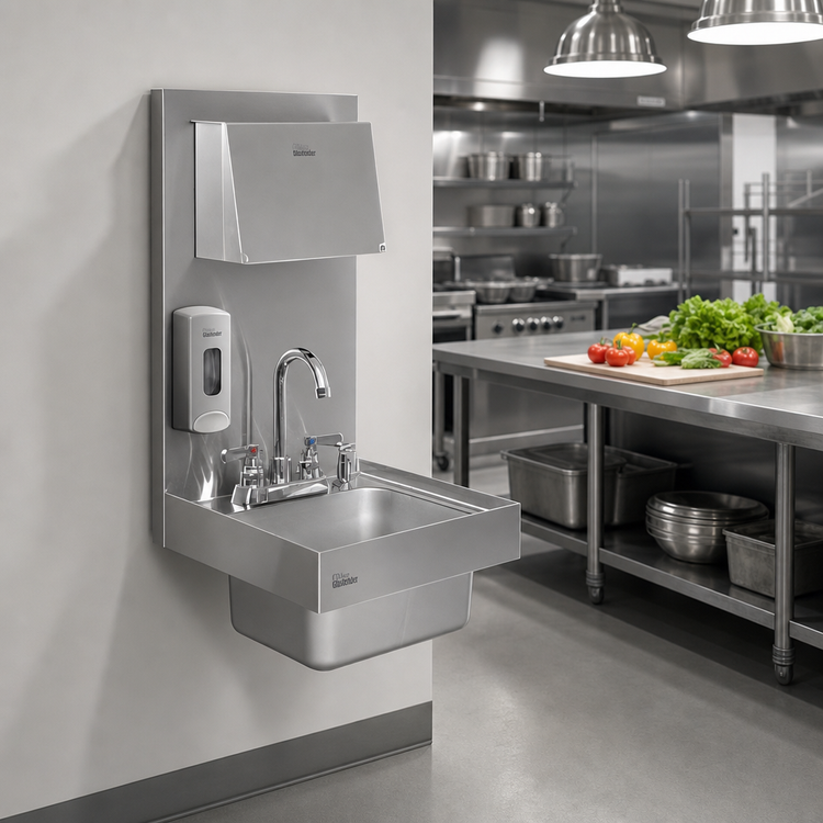 Product image #2 for Glastender Stainless Steel Wall-Mount Hand Wash Sink with Faucet, Soap & Towel Dispenser