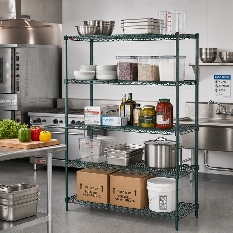 Product image #3 for Metro Super Erecta Super Adjustable 5-Shelf Starter Wire Shelving Unit, 42W x 24D x 74H, Metroseal 3 Green Epoxy-Coated