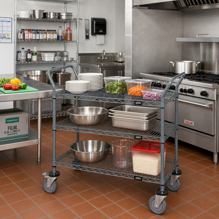 Product image #2 for Quantum 3-Shelf Gray Epoxy Wire Utility Cart