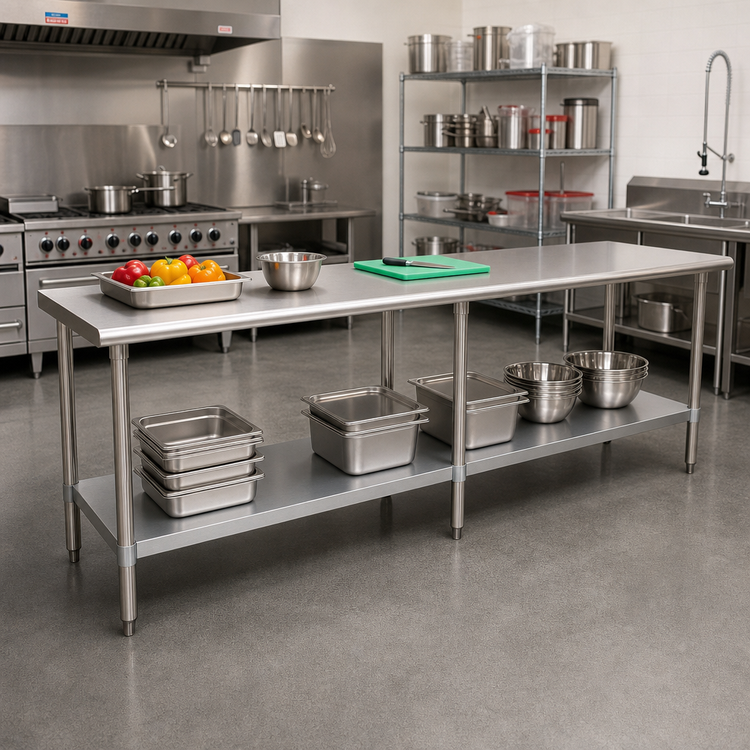 Product image #2 for Eagle Deluxe Series 120" x 24" Flat Top Stainless Steel Work Table with Adjustable Undershelf