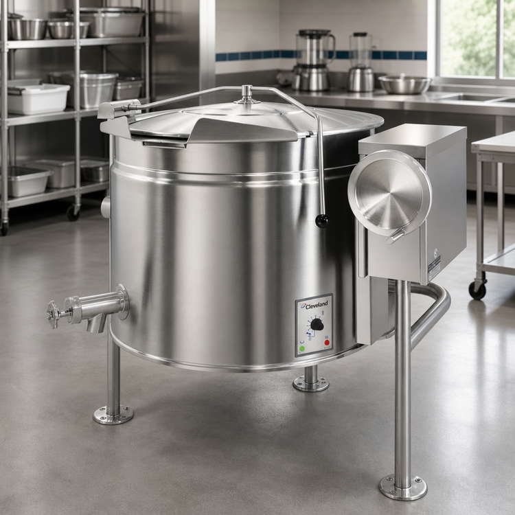 Product image #2 for Cleveland Range Short Series 60-Gallon Electric Manual Tilting Full Steam Jacketed Kettle, 35-Inch Rim Height
