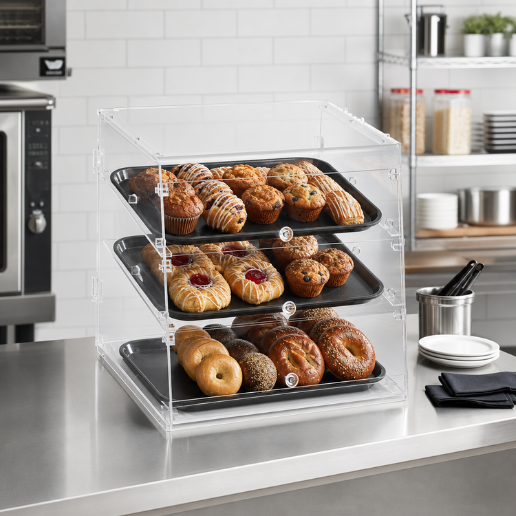 Product image #2 for Vollrath 3-Shelf Countertop Knock-Down Acrylic Bakery Display Case, Slant Front, Front and Rear Doors