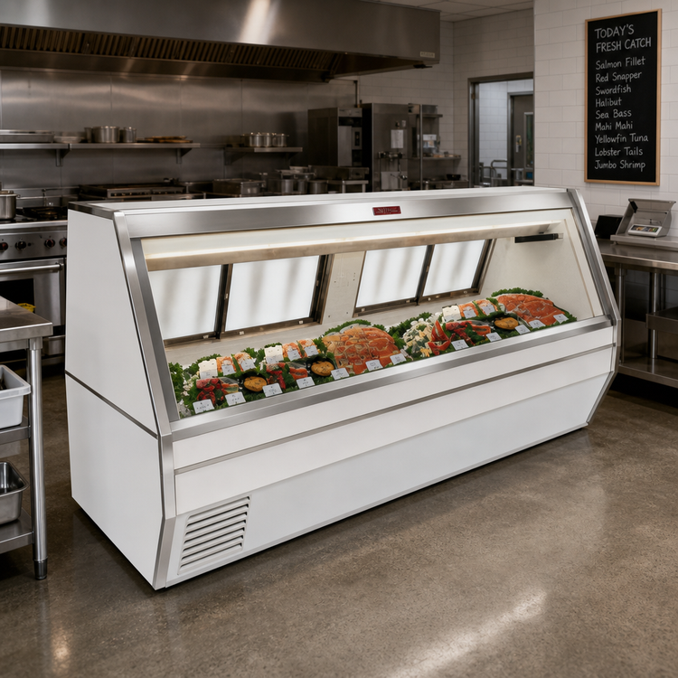 Product image #2 for Howard-McCray 35 Series Remote Fish and Poultry Service Case, 95-Inch, Straight Glass, LED, White