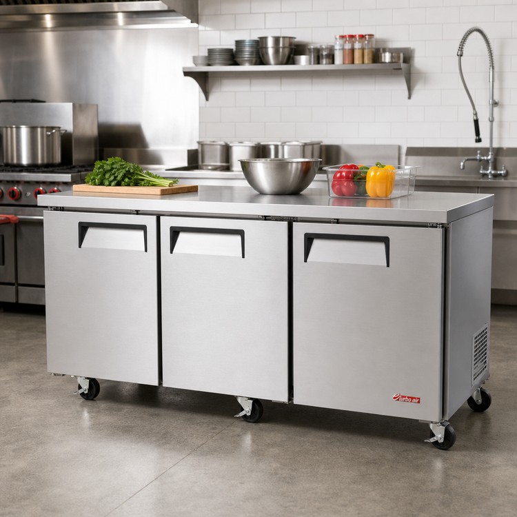 Product image #2 for Turbo Air E-Line Three-Section Undercounter Refrigerator with Solid Doors, 18.8 Cu. Ft.