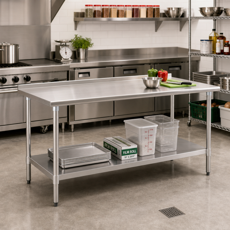 Product image #2 for BlendPort Budget Series 430 Stainless Steel Work Table with Rear Upturn and Adjustable Undershelf, 48 x 30 Inches