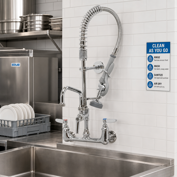 Product image #2 for EasyInstall Mini Wall-Mount Pre-Rinse Faucet with 8-Inch Centers, 8-Inch Swing Nozzle, and 24-Inch Hose