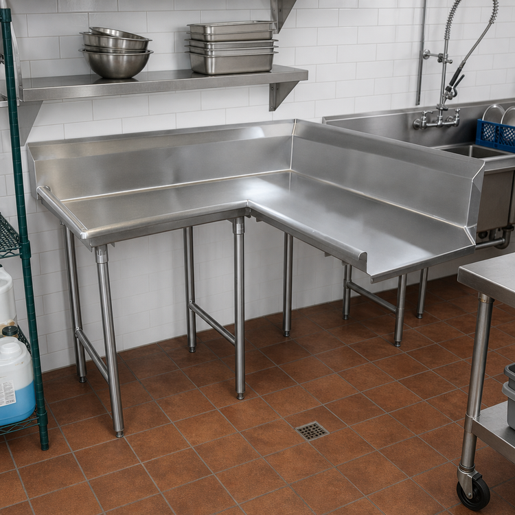 Product image #2 for Advance Tabco Korner Clean Left-Hand L-Shaped Corner Dishtable, 47-Inch, 14-Gauge 304 Stainless Steel