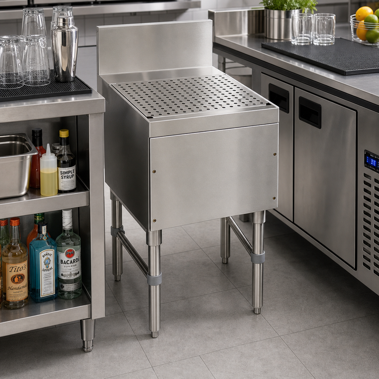 Product image #2 for Advance Tabco Prestige Supreme Free-Standing Underbar Drainboard, 12 x 25 x 36 Inches, 7-Inch Backsplash