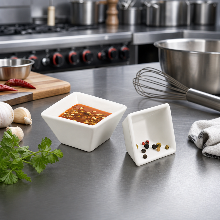 Product image #2 for American Metalcraft Prestige 1-1/2 oz Square Porcelain Sauce Cup