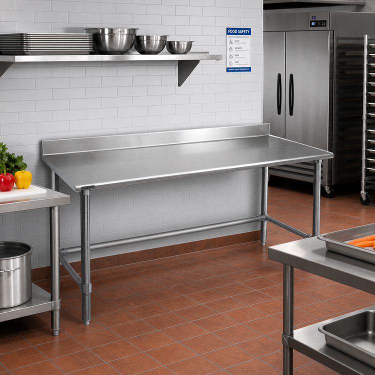 Product image #2 for Deluxe Series Open Base Stainless Steel Work Table with 4-1/2" Backsplash, 120"W x 24"D