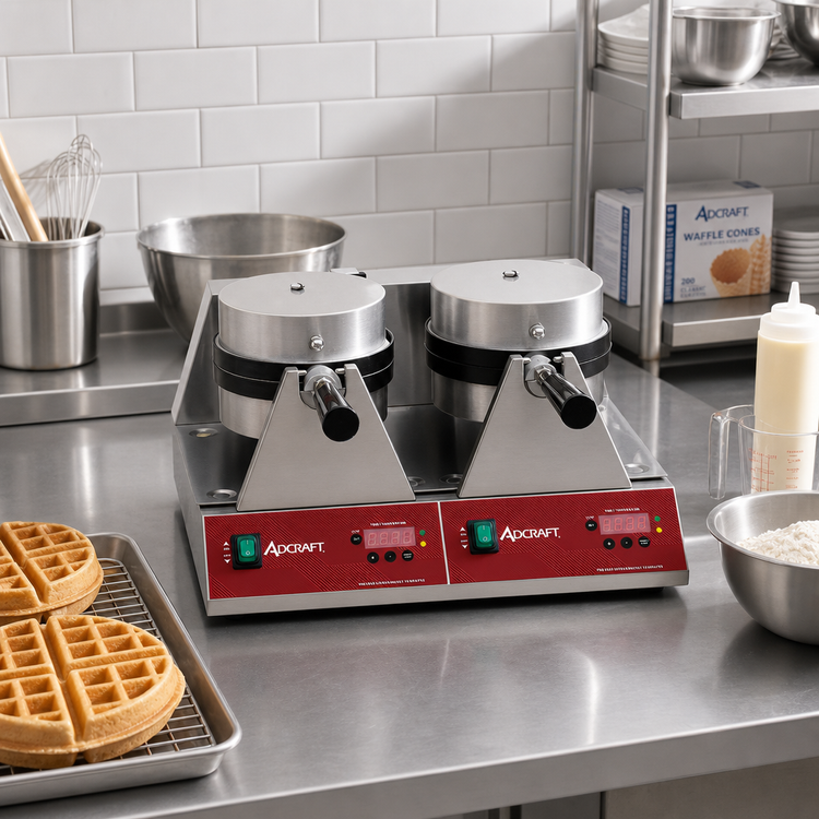 Product image #2 for Adcraft Double Countertop Belgian Waffle Maker with 7-Inch Round Grids