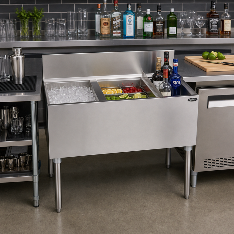 Product image #2 for Krowne Royal Series 38-Inch Underbar Speed Multi Station with 10-Circuit Cold Plate, Left Ice Bin, and Bottle Well