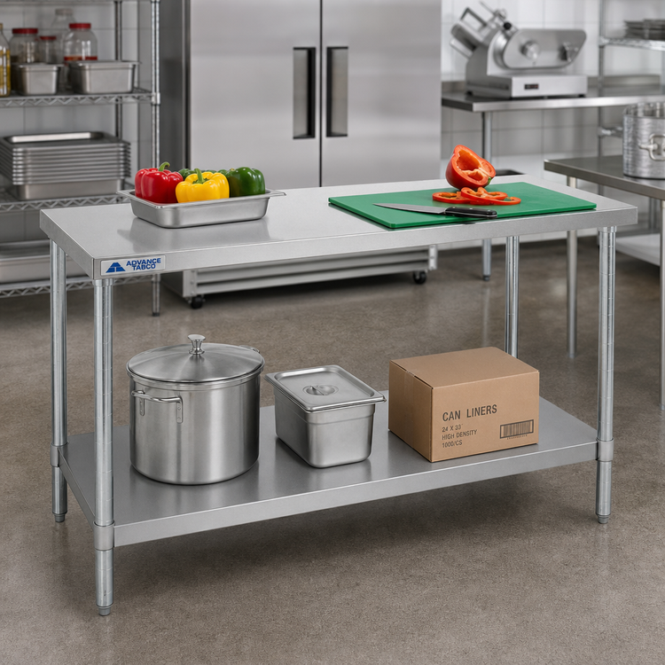 Product image #2 for Advance Tabco 18 Inch x 48 Inch Solid Stainless Steel Shelf with Plastic Split Sleeves