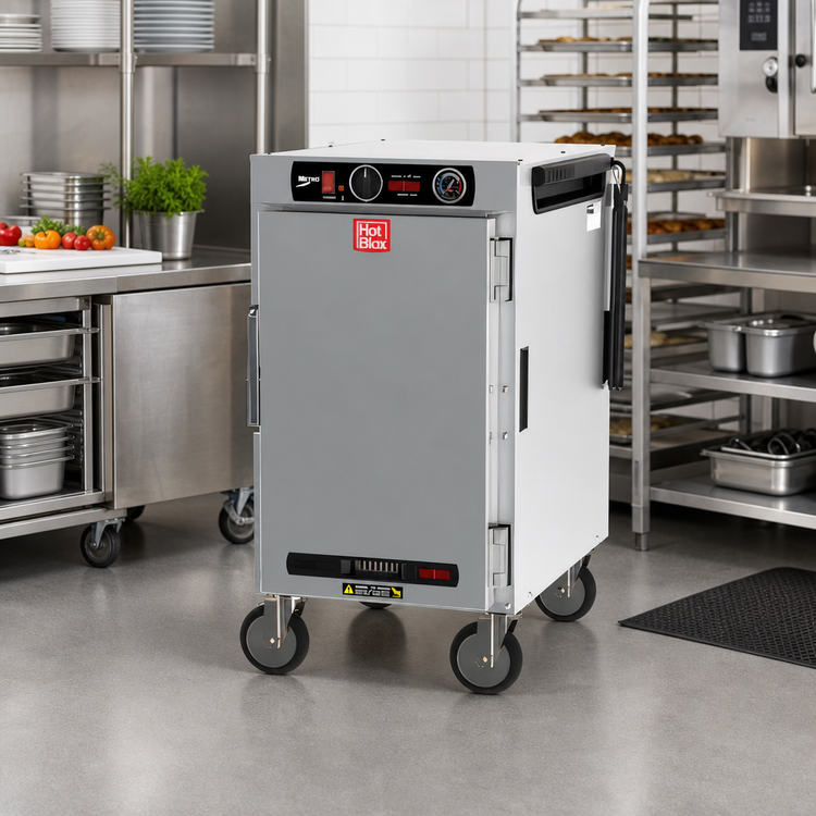 Product image #3 for Metro HotBlox Narrow 8-Pan Pass-Thru Mobile Insulated Holding Cabinet with Solid Front & Rear Doors