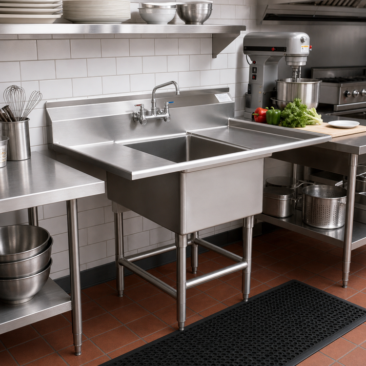 Product image #2 for Spec-Master FN Series One-Compartment Stainless Steel Sink with 18-Inch Right Drainboard and 24 x 24 x 14 Inch Bowl