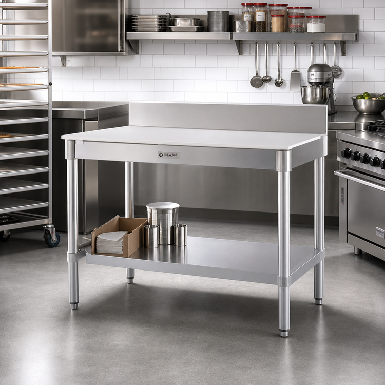 Product image #2 for New Age 48-Inch x 24-Inch Poly Top Work Table with 6-Inch Backsplash and Open Aluminum Base