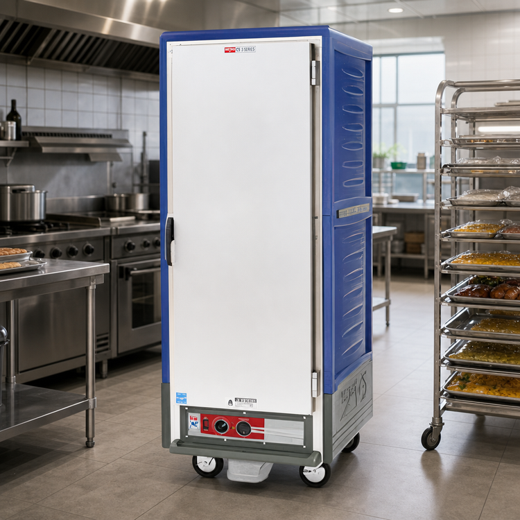 Product image #2 for Metro C5 3 Series Mobile Full Height Heated Holding and Proofing Cabinet with Fixed Wire Slides, Blue Insulation Armour