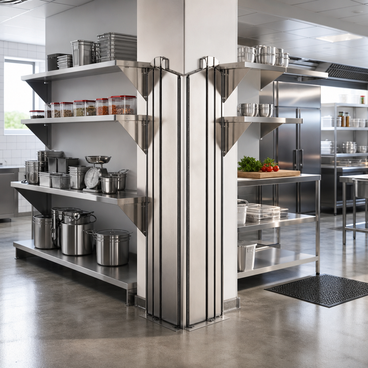 Product image #2 for Heavy Duty Back-to-Back Stainless Steel Upright Set for Cantilever Shelving, 48 Inch, Floor-to-Ceiling Mount