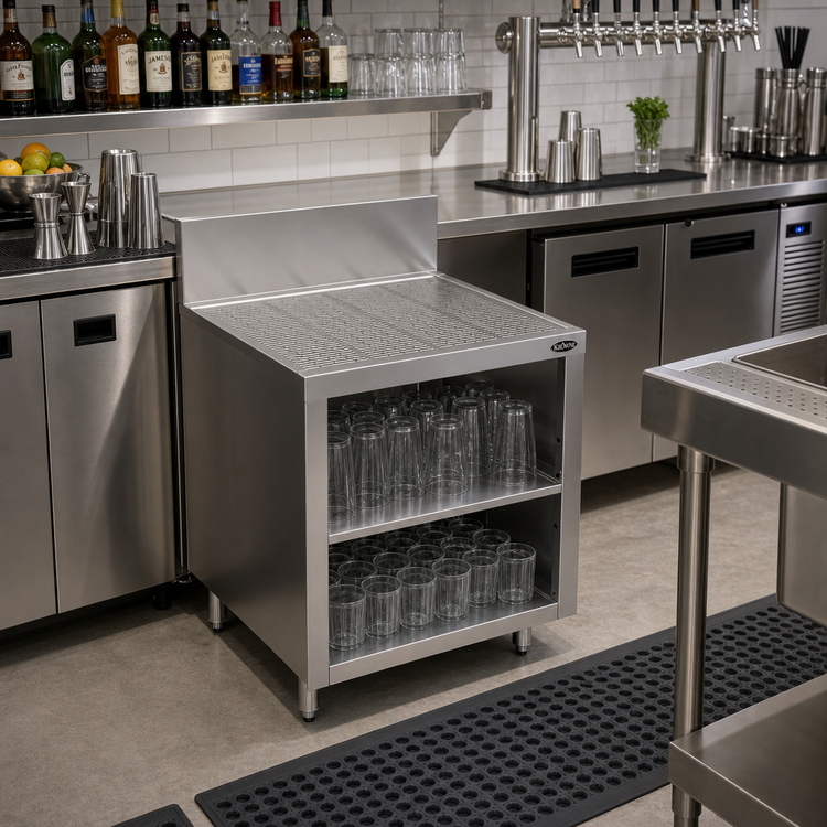 Product image #2 for Krowne Royal Series 24-Inch Underbar Glass Rack Storage Unit with Drainboard Top and Middle Shelf