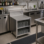 Thumbnail image #2 for Krowne Royal Series KR24-GSB3 24-Inch Underbar Glass Rack Storage Unit with Drainboard Top, Open Cabinet and 2-Rack Capacity