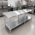 Thumbnail image #2 for Sapphire 108-Inch Stainless Steel Flat Top Cocktail Station Worktable with Undershelf