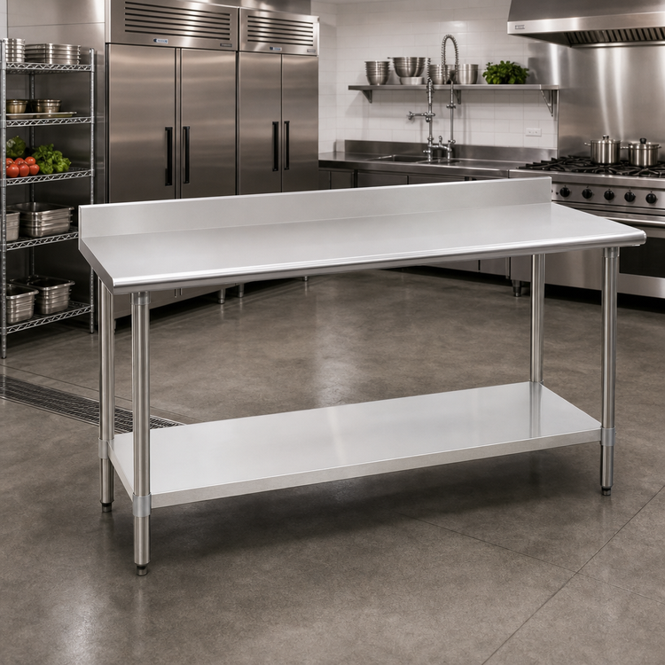 Product image #2 for Deluxe Series Stainless Steel Cocktail Station Work Table with 4-1/2 Inch Backsplash and Undershelf, 108 x 36 Inches