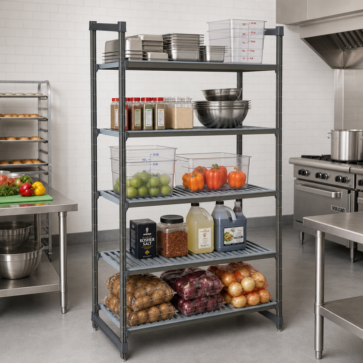Product image #2 for Cambro Camshelving® Basics Plus 5-Tier Stationary Starter Unit, 18 x 36 x 72 Inches, Vented, Brushed Graphite